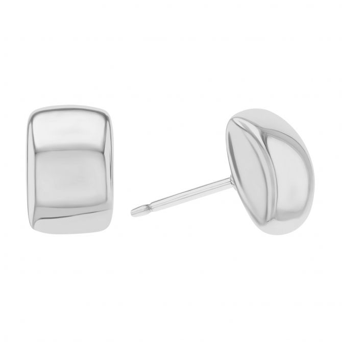 White Gold Puffed Rectangle Stud Earrings