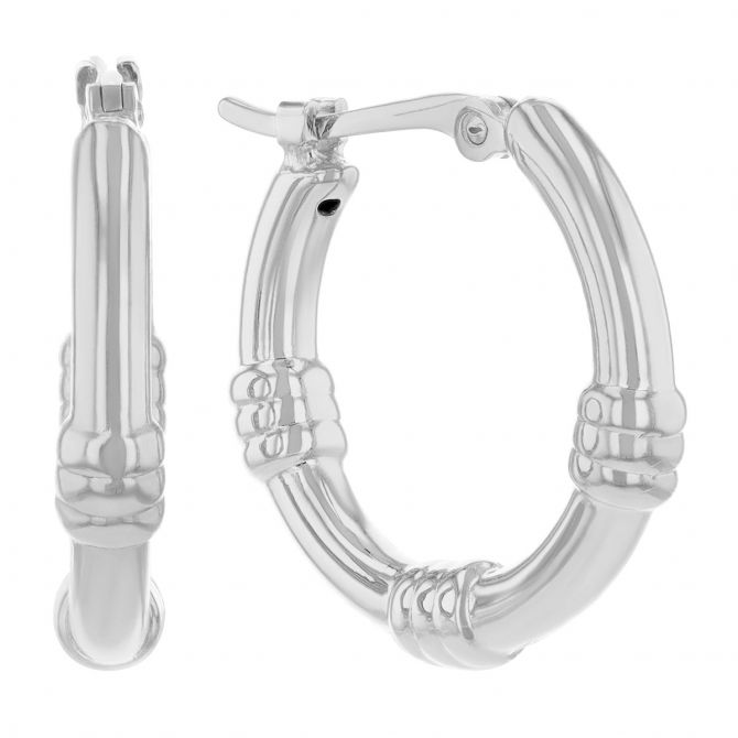 White Gold Bamboo Accent Small Hoop Earrings