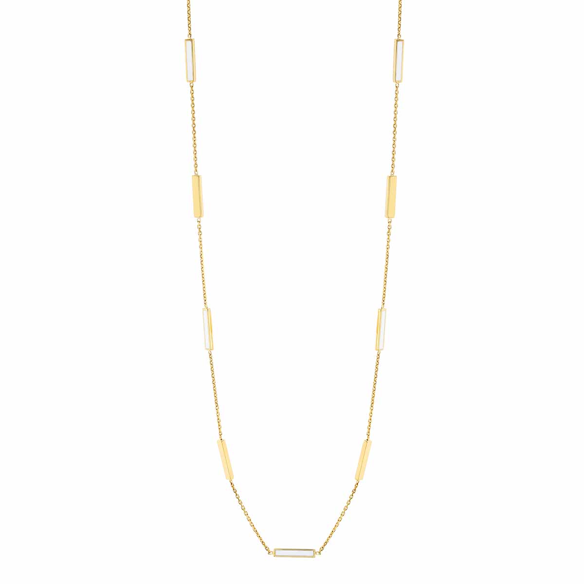 White Enamel & Yellow Gold Bar Station Necklace, 18