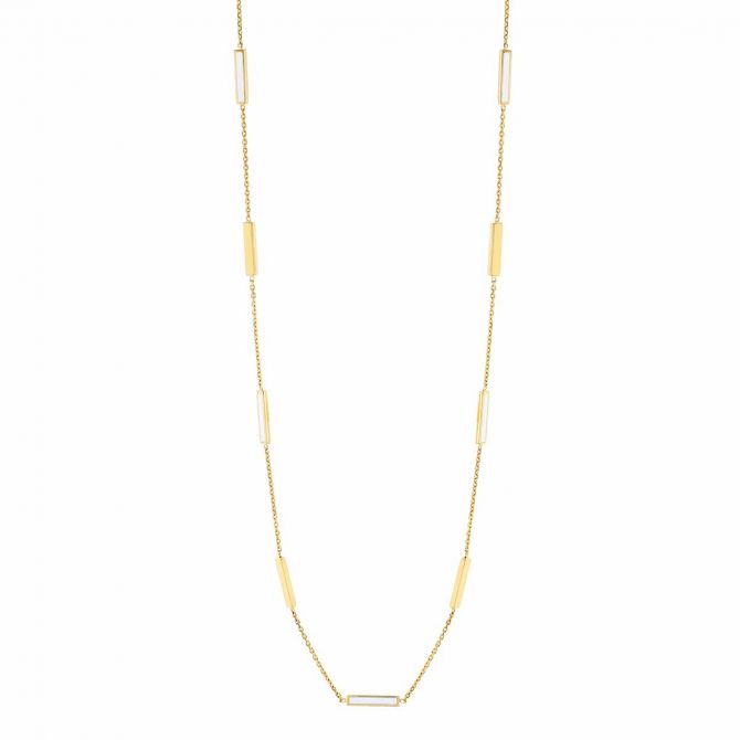 White Enamel & Yellow Gold Bar Station Necklace, 18"