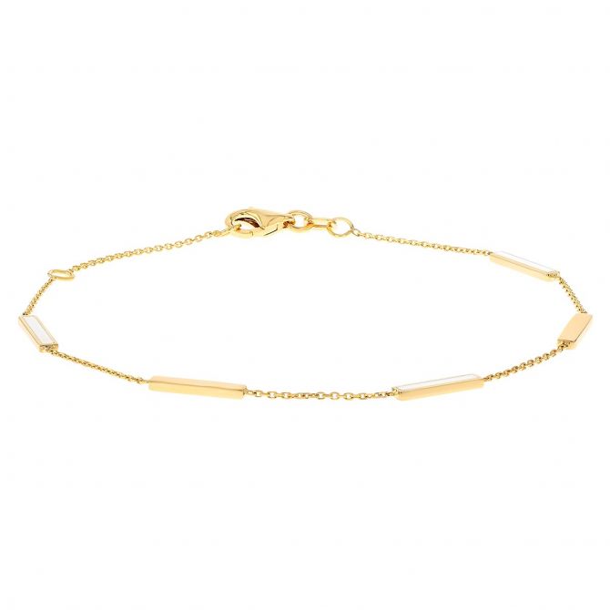 White Enamel & Yellow Gold Bar Station Bracelet, 7.25"