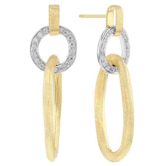 Marco Bicego Jaipur Link Double Loop Drop Earrings with Diamonds in Yellow & White Gold