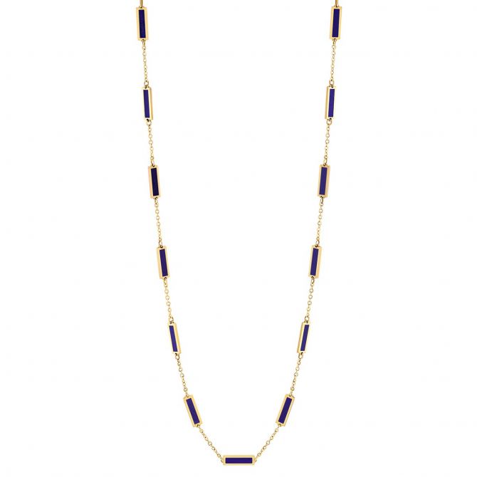 Frederic Sage Purple Enamel Bar Station Necklace in Yellow Gold, 18"