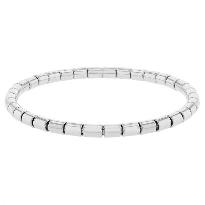 Frederic Sage Tamburo White Gold Tube Bead Stretch Bracelet, Large