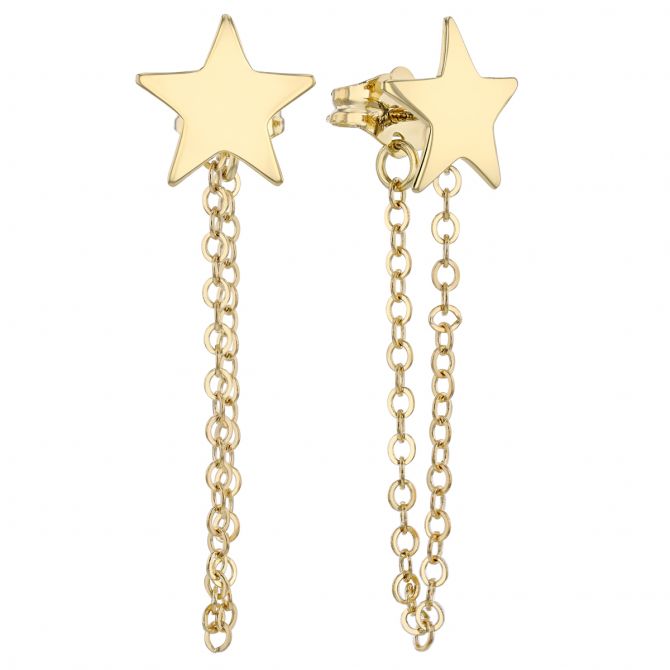 Yellow Gold Star Stud & Front-to-Back Chain Earrings