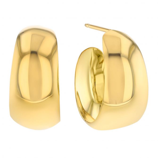 Yellow Gold Wide Huggie Hoop Earrings