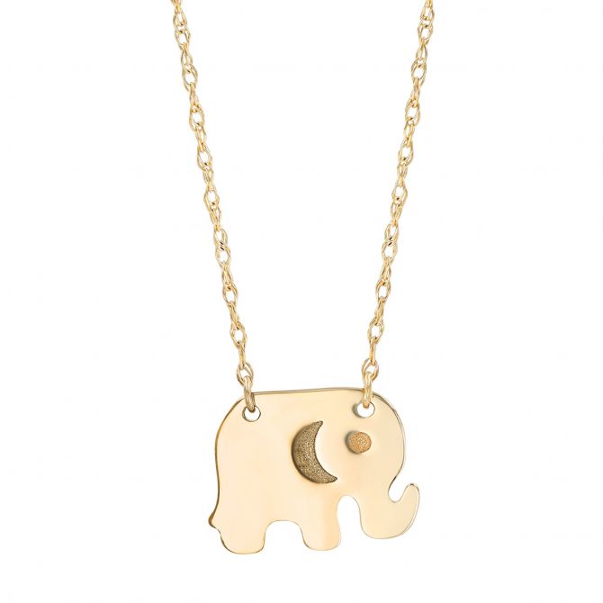 Yellow Gold Elephant Pendant, 18"