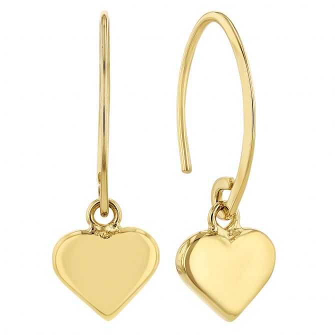 Yellow Gold Heart Drop Earrings