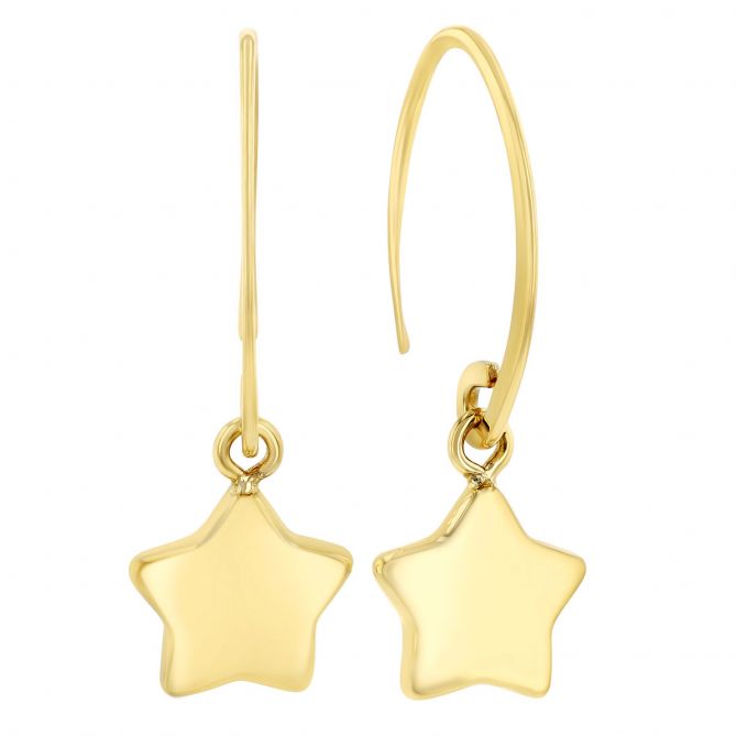 Yellow Gold Star Drop Earrings