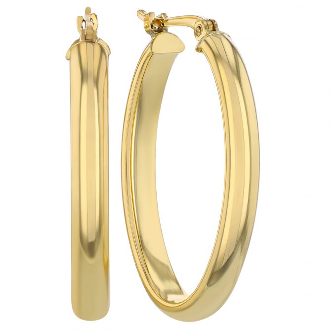 Yellow Gold Rounded Edge Oval Hoop Earrings