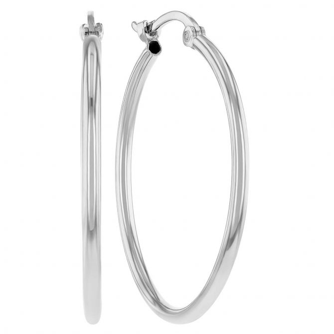 White Gold Hoop Earrings, 25 mm