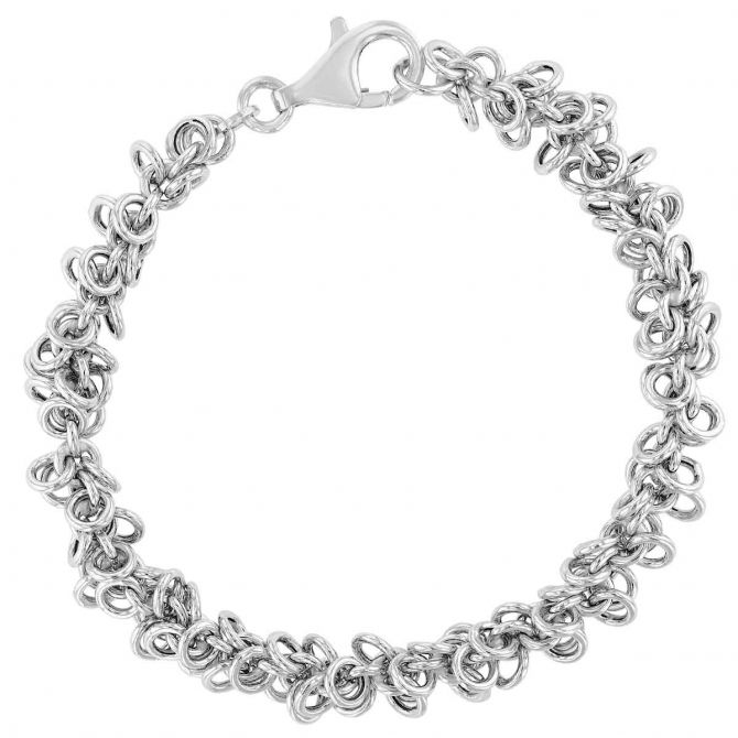 Sterling Silver Round Link Cluster Chain Bracelet, 7.5"