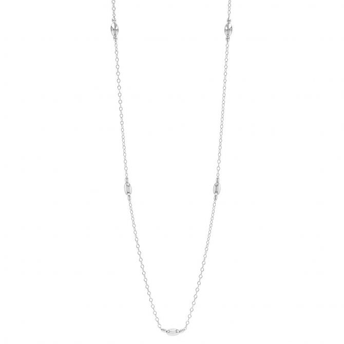 Sterling Silver Oval Bead Station Necklace, 39"