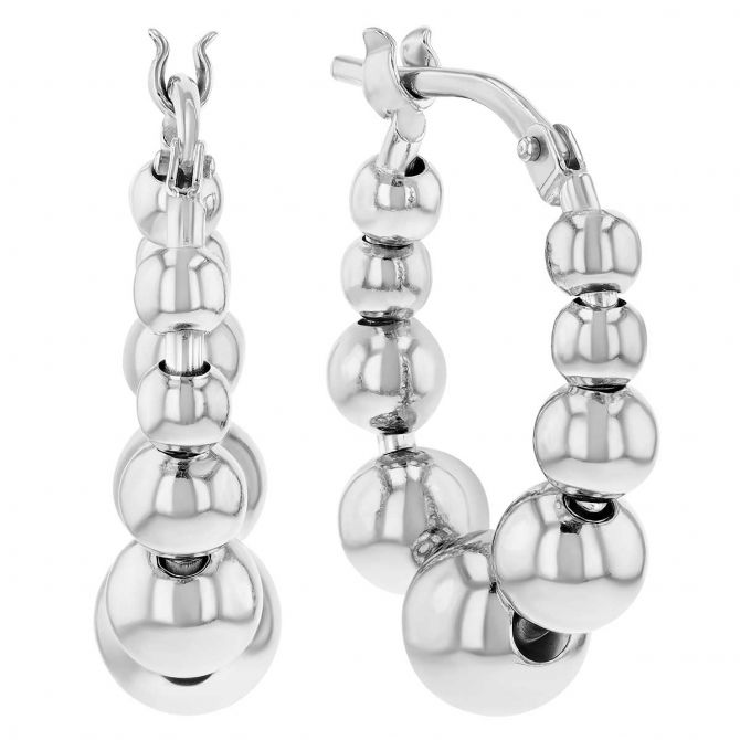 Sterling Silver Graduated Bead Hoop Earrings, 21.2 mm