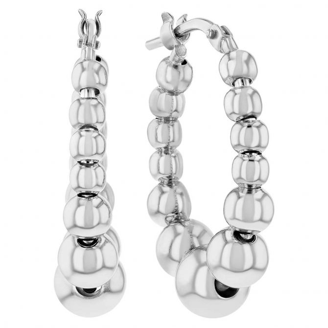 Sterling Silver Graduated Bead Hoop Earrings, 25.6 mm