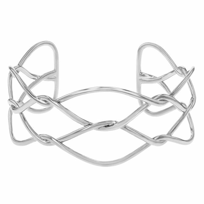 Sterling Silver Intertwined Wave Cuff Bracelet, 7"