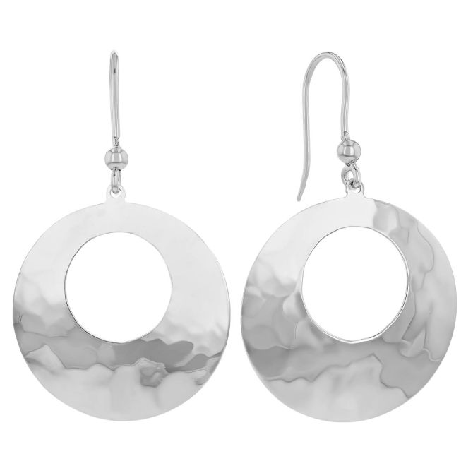 Sterling Silver Hammered Texture Disc Dangle Earrings