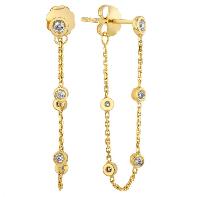 Diamond Bezel Station Front-to-Back Earrings in Yellow Gold