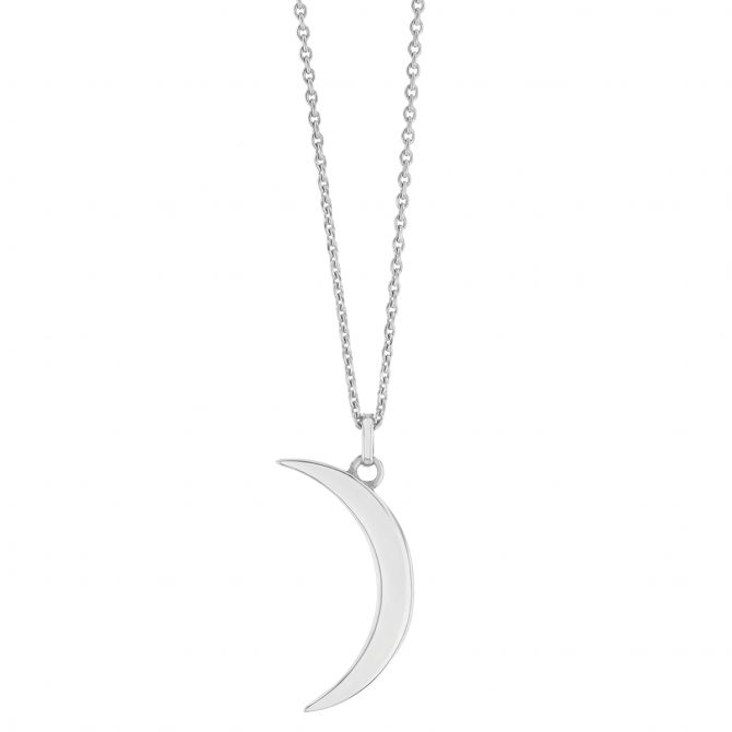 White Gold Crescent Moon Pendant, 18"