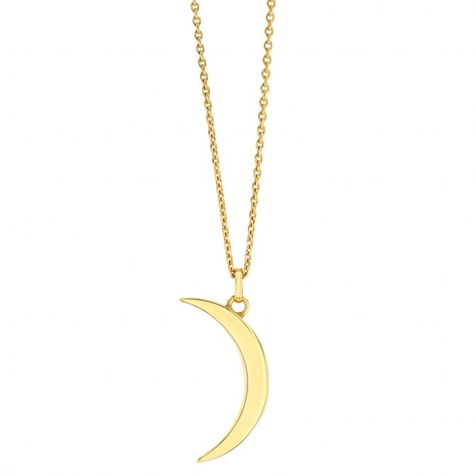 Yellow Gold Crescent Moon Pendant, 18"