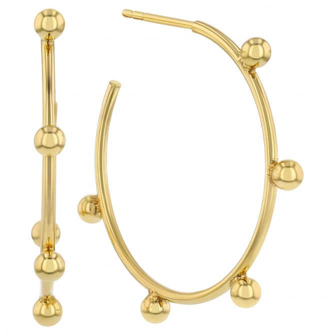 Yellow Gold Bead Station Hoop Earrings