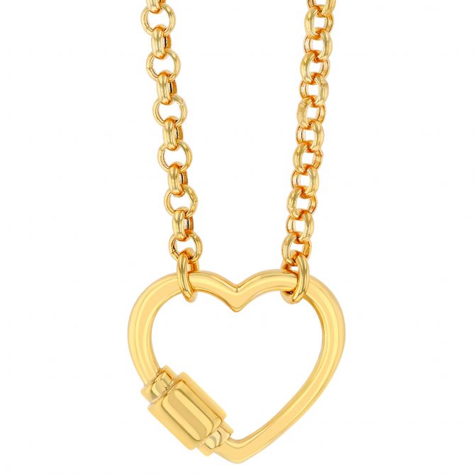 Yellow Gold Open Heart Pendant, 18"