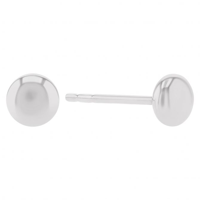 White Gold Dainty Button Stud Earrings, 4.5 mm