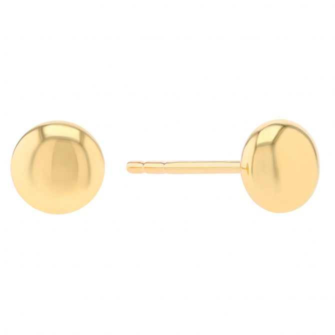 Yellow Gold Dainty Button Stud Earrings, 5.5 mm