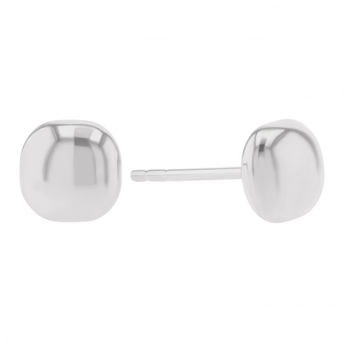 White Gold Dainty Square Button Stud Earrings, 6 mm