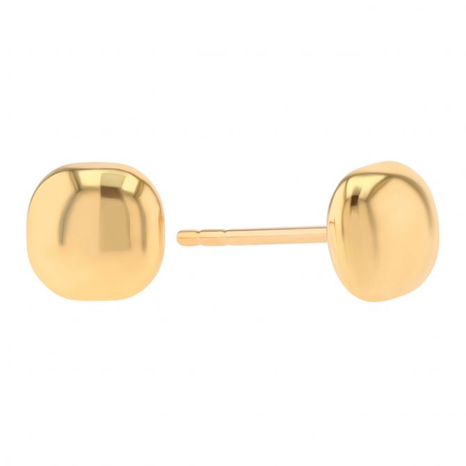 Yellow Gold Dainty Square Button Stud Earrings, 6 mm