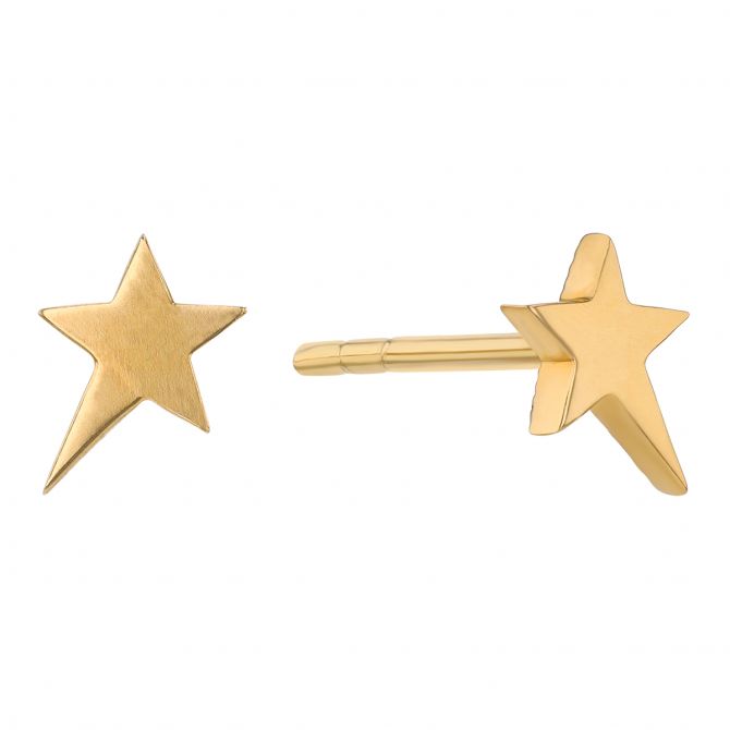 Yellow Gold Dainty Shooting Star Stud Earrings