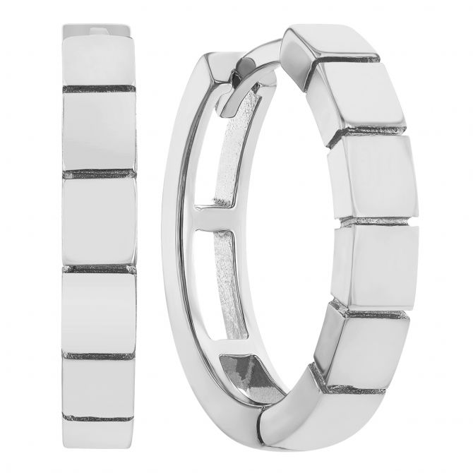 White Gold Brick Pattern Hoop Earrings