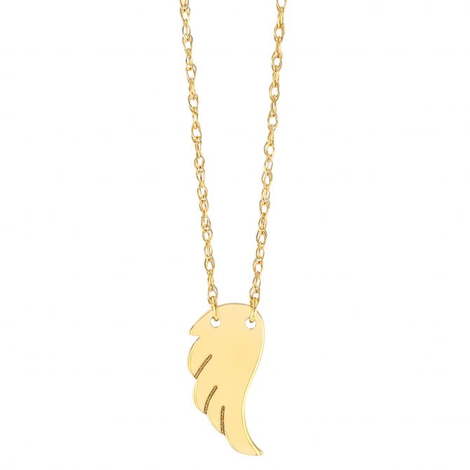 Yellow Gold Angel Wing Pendant, 18"