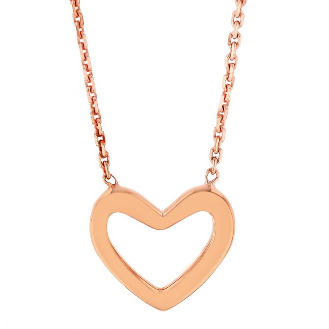 Rose Gold Open Heart Pendant, 18"