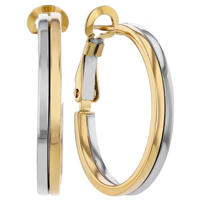 White & Yellow Gold Double Hoop Earrings