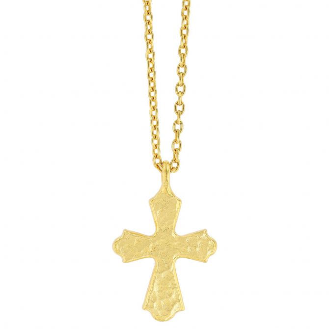 Gurhan Hammered Yellow Gold Tapered Cross Pendant, 18"