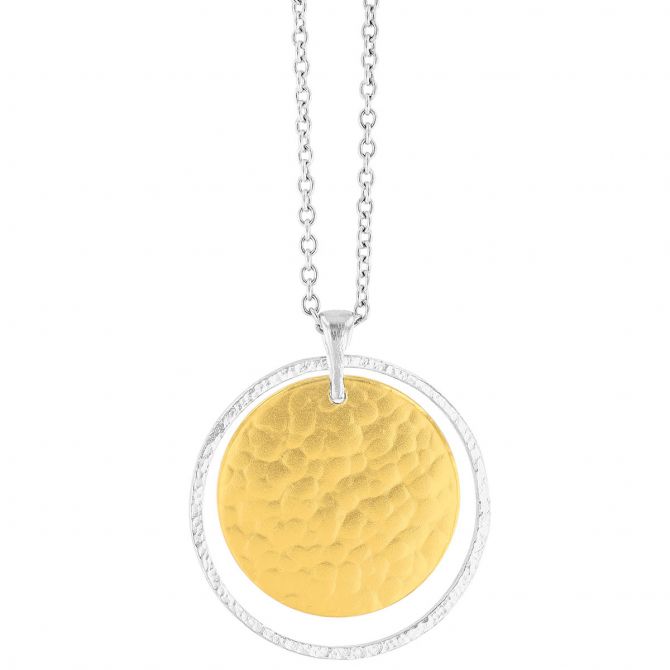 Gurhan Sterling Silver Large Open Circle & Yellow Gold Vermeil Disc Pendant, 18"