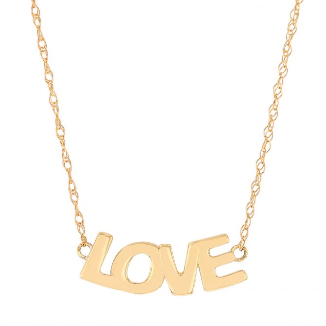 Yellow Gold "Love" Necklace, 16"