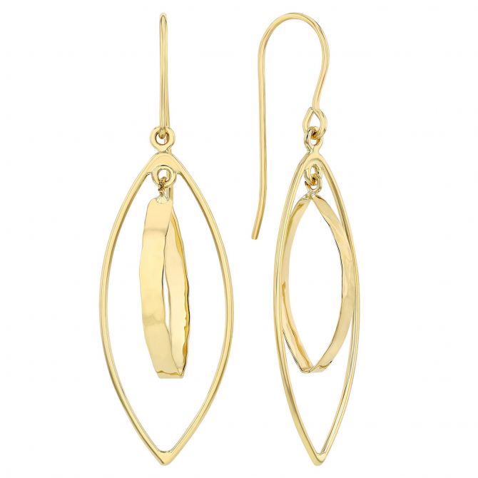 Yellow Gold Double Marquise Dangle Earrings