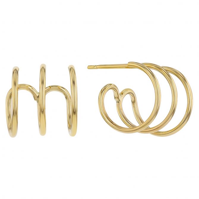 Yellow Gold Triple Cuff Earrings