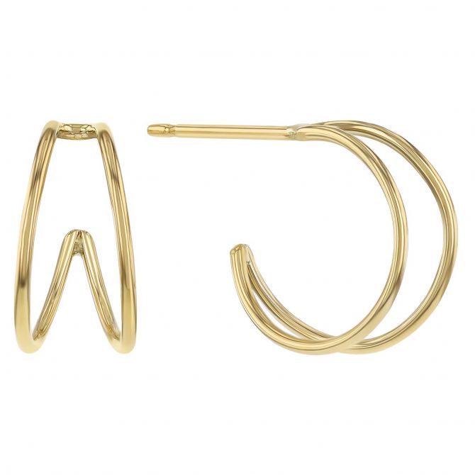 Yellow Gold Double Hoop Earrings, 12 mm