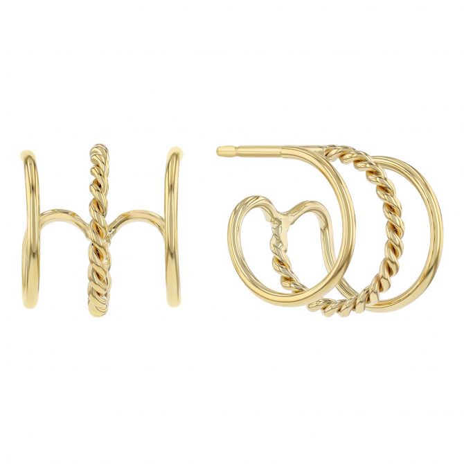 Yellow Gold Triple Cuff Earrings with Center Twist