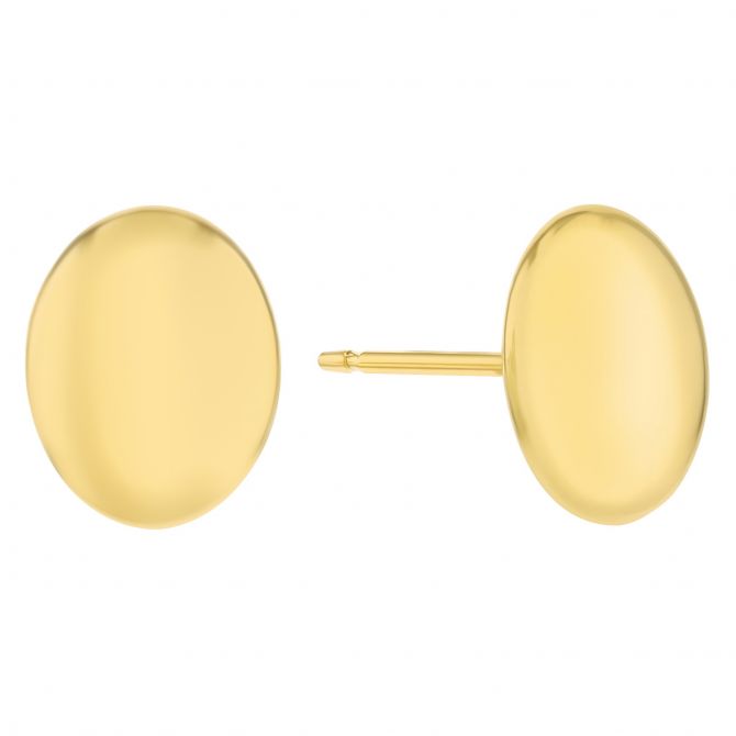 Yellow Gold Oval Button Stud Earrings