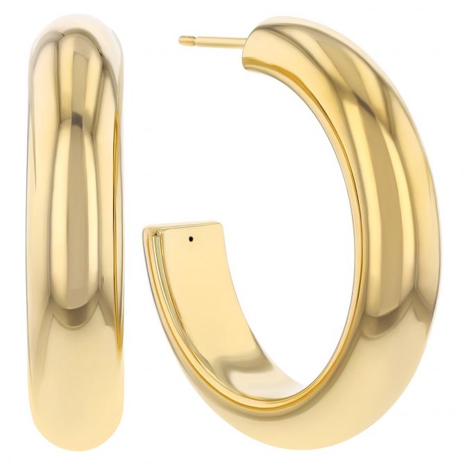 Yellow Gold Half Round Open Hoop Earrings