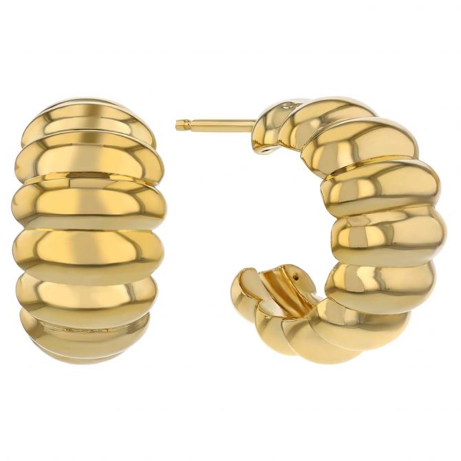 Yellow Gold Round Layered Open Hoop Earrings