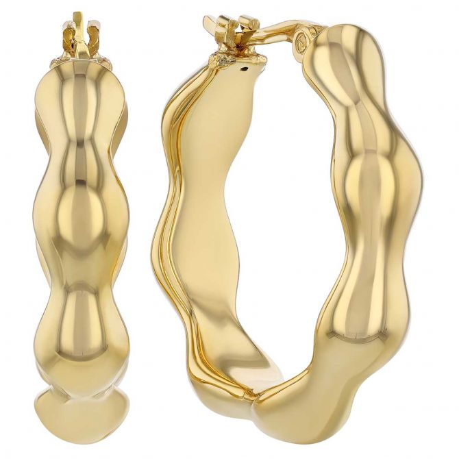 Yellow Gold Wavy Hoop Earrings