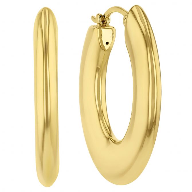 Yellow Gold Bold Rounded Edge Hoop Earrings