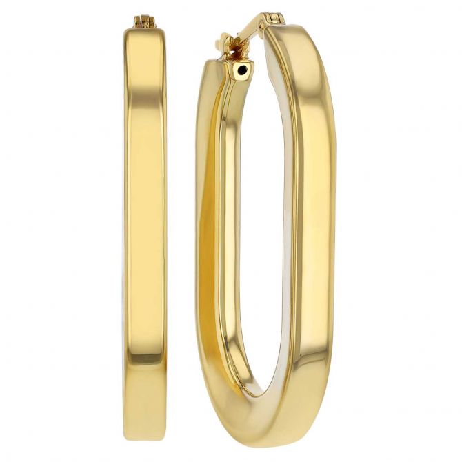 Yellow Gold Flat Edge Oval Hoop Earrings