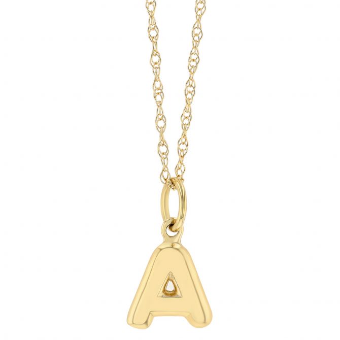 Yellow Gold Initial "A" Necklace, 18"