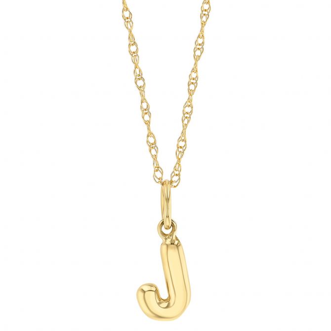 Yellow Gold Initial "J" Necklace, 18"